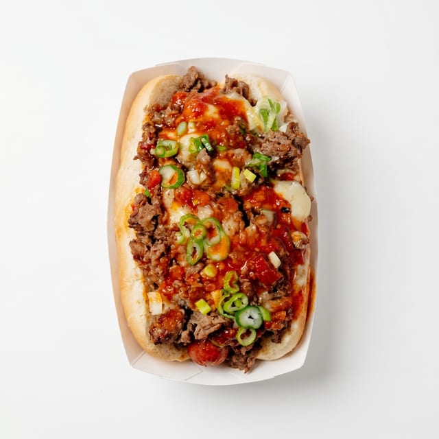 Korean Philly Cheese Steak Dog.