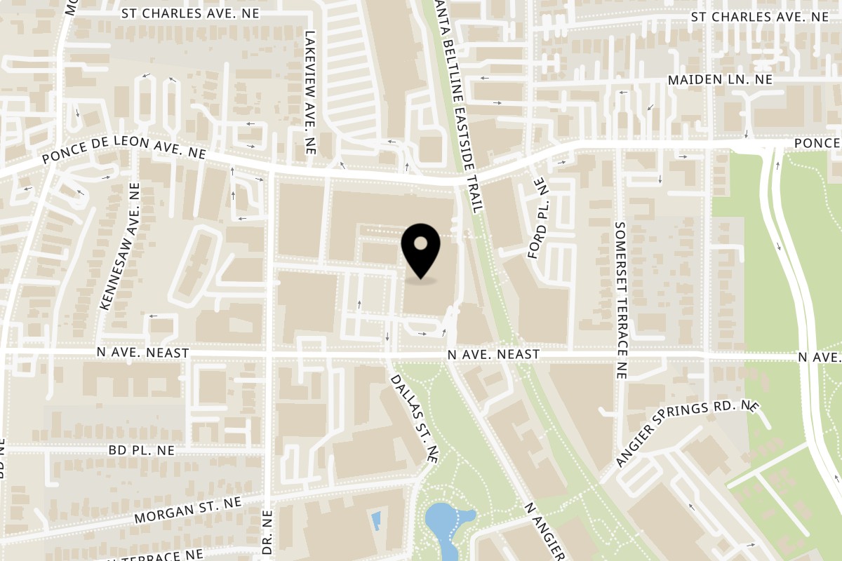 Map showing the location of Umbrella Bar on 675 Ponce De Leon Ave NE in Atlanta